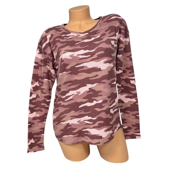 PINK Victoria's Secret Tops - PINK Victoria's Secret Women's XS Camo Waffle‎ Knit Thermal Top Pink Long Sleeve